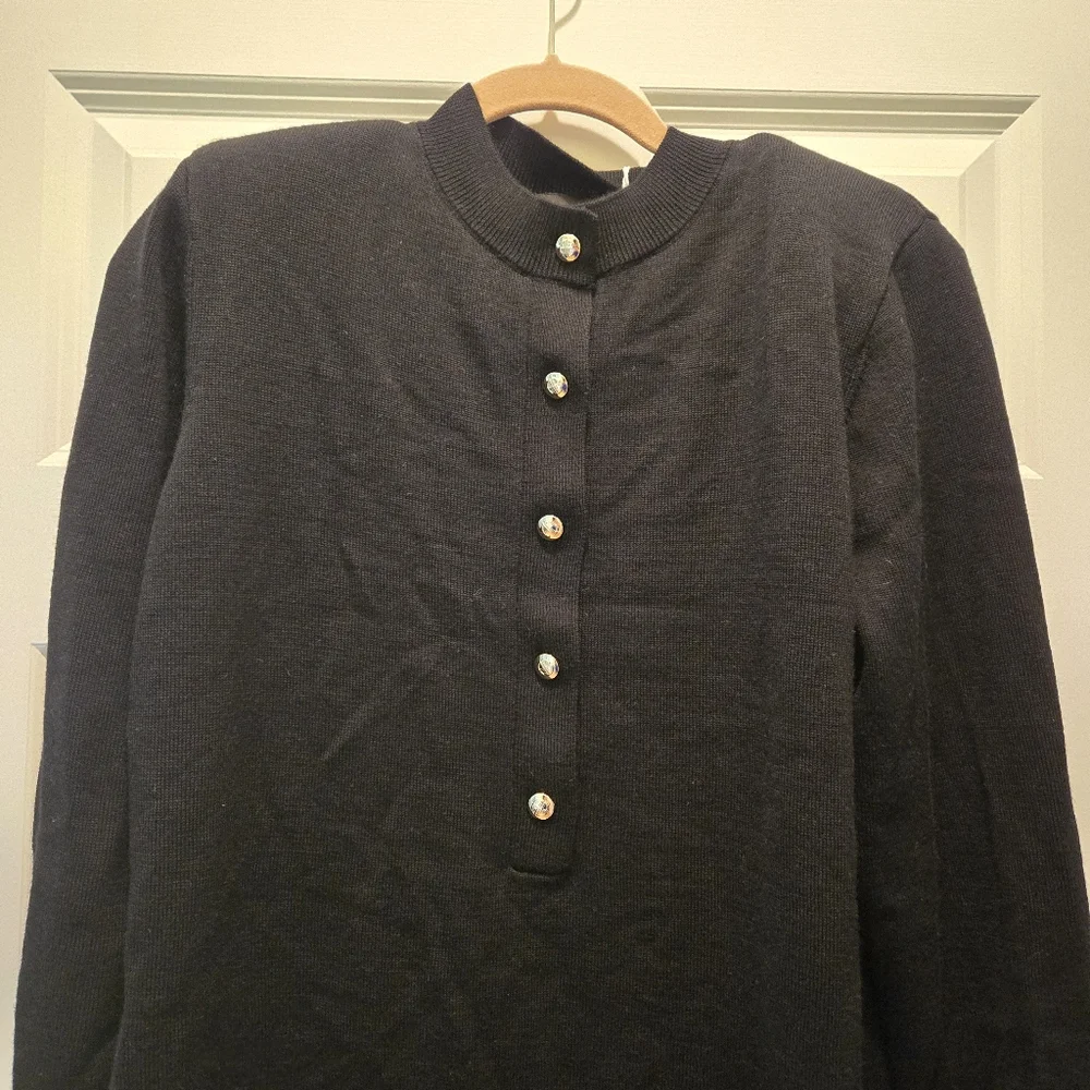 NWT Anine Bing Freja Dress S Wool Cashmere Black Gold Button Sweater Knit Henley - Picture 11 of 11